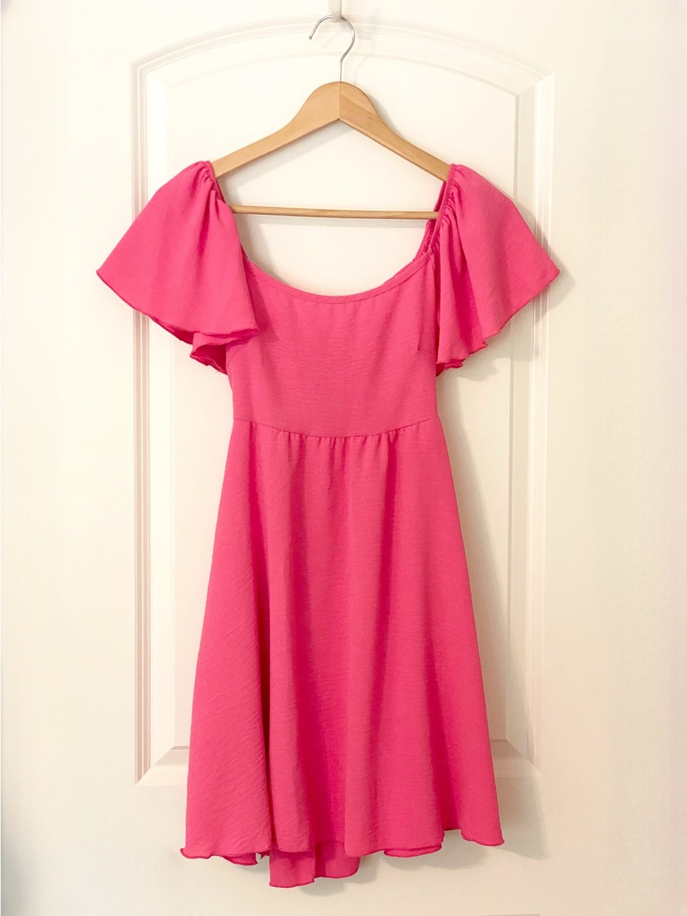 See You Monday Pink Flutter Sleeve Open Back Tie Dress Cotttage XS Barbiecore